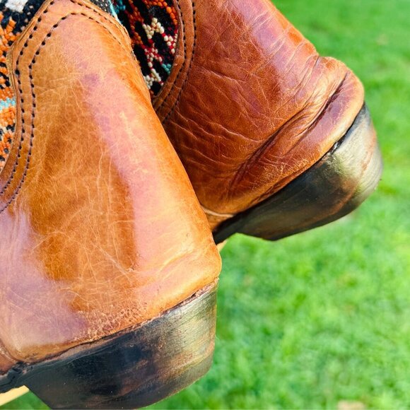 Boho Kilim Leather Western Boots Size 8.5 – Woven Tribal Cowgirl Style - Picture 2 of 8